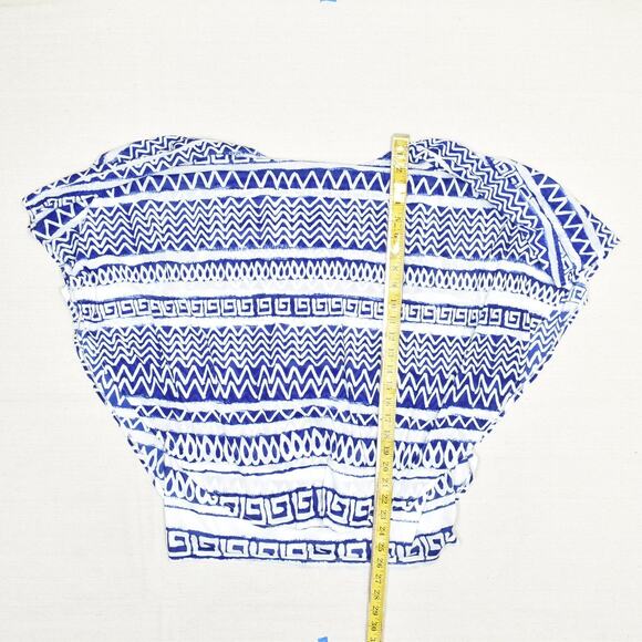 Chico's Women's Blouse Short Sleeve Geometric Polyester Blue Crew Neck Size 3 - Picture 6 of 8